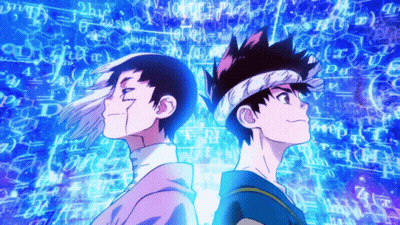 Two Anime Characters In Front Of Math Background GIF