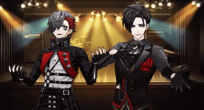 Two Anime Characters In Front Of Stage With Yamaha Amplifier GIF