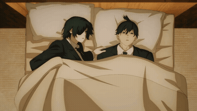 Two Anime Characters Laying In Bed GIF