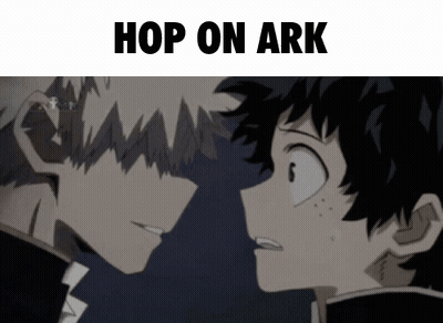 Two Anime Characters Looking At Each Other Hop On Ark GIF