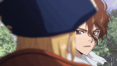 Two Anime Characters Looking At Each Other One Wearing Hat GIF