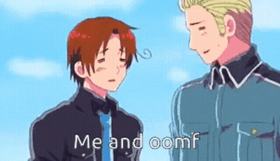 Two Anime Characters Me And Oomf Standing Together GIF