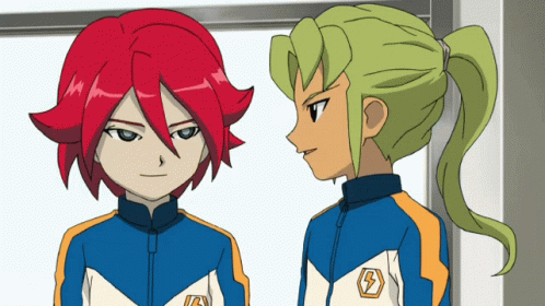 Two Anime Characters One With Red Hair And One With Green Hair GIF