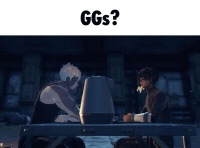 Two Anime Characters Saying Ggs At Table GIF