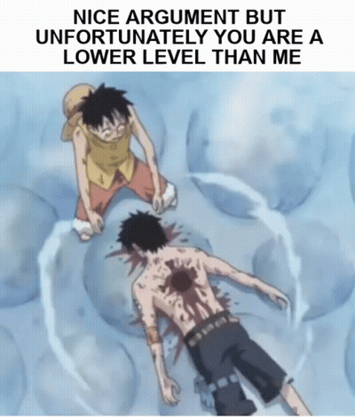 Two Anime Characters Saying Nice Argument But Unfortunately You Are A Lower Level Than Me GIF