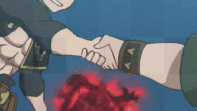 Two Anime Characters Shaking Hands With Red Heart GIF