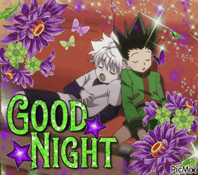 Two Anime Characters Sleeping On A Couch With The Words Good Night GIF