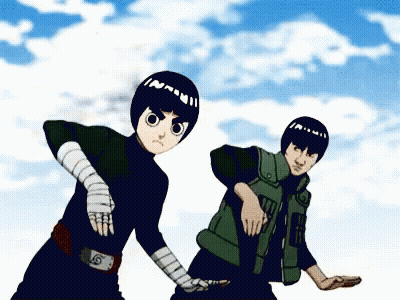 Two Anime Characters Standing Next To Each Other With One Wearing A Green Vest With The Letter N On It GIF