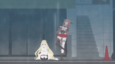 Two Anime Characters Standing On Street GIF
