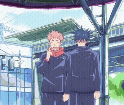 Two Anime Characters Standing Together GIF