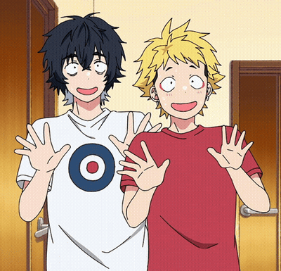 Two Anime Characters Standing Together One Wearing Target Shirt GIF