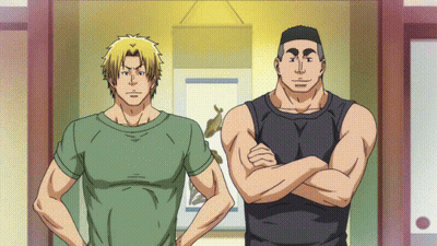 Two Anime Characters Standing Together GIF