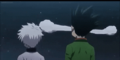Two Anime Characters Standing Together GIF