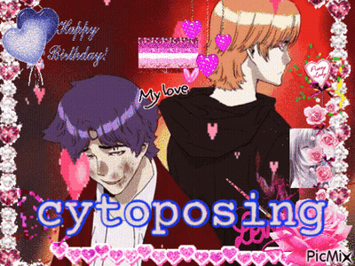 Two Anime Characters With Cytoposing In Blue GIF