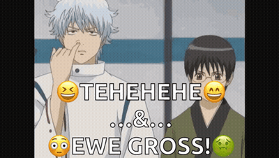 Two Anime Characters With Emoji Faces Tehehe Ewe Gross GIF