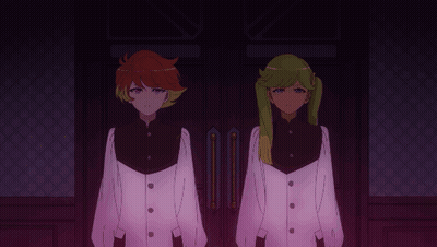 Two Anime Characters With Glowing W And P On Chests GIF