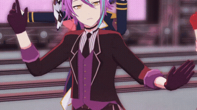 Two Anime Characters With Purple And Red Hair GIF