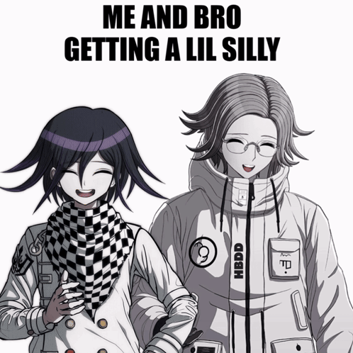 Two Anime Characters With The Words Me And Bro Getting A Lil Silly Below Them GIF