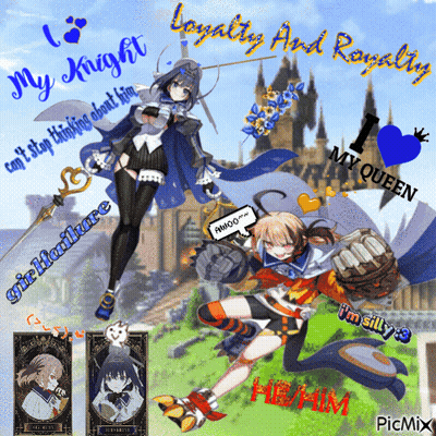 Two Anime Characters With Words Loyalty And Royalty GIF