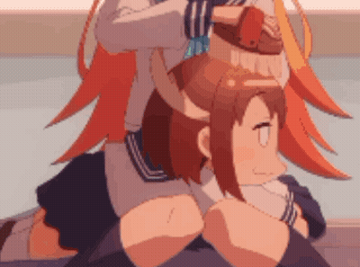 Two Anime Girls Are Hugging Each Other And One Has A Red Hair GIF