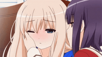 Two Anime Girls Are Kissing Each Other On The Cheek GIF