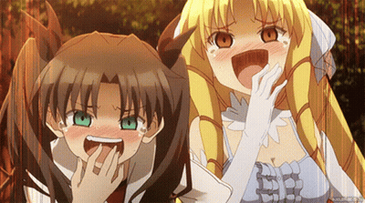 Two Anime Girls Are Laughing And One Is Covering Her Mouth With Her Hands GIF