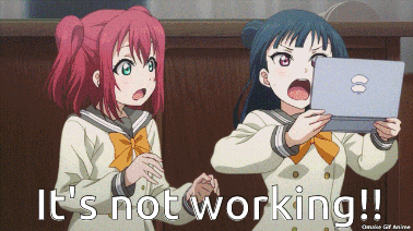 Two Anime Girls Are Looking At A Laptop With The Words It 'S Not Working GIF