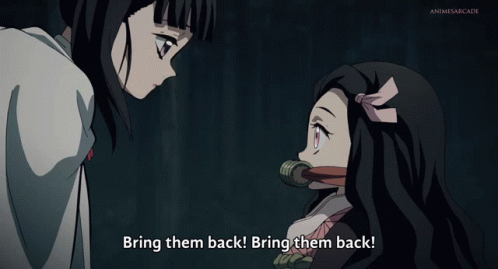 Two Anime Girls Are Looking At Each Other With The Words Bring Them Back GIF