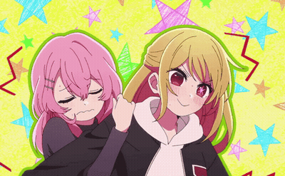 Two Anime Girls Are Standing Next To Each Other And One Has A Star On Her Forehead GIF