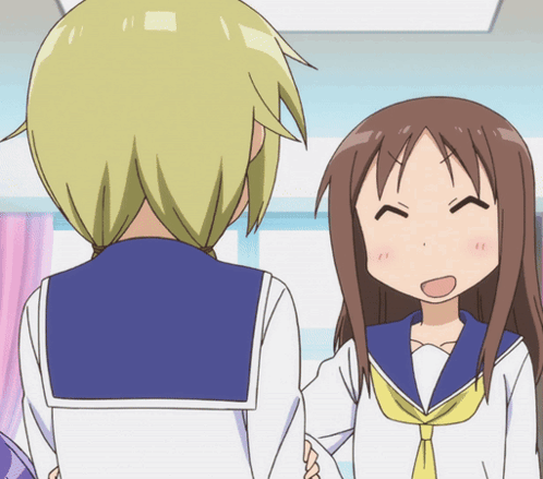 Two Anime Girls Are Standing Next To Each Other And One Has A Yellow Tie GIF