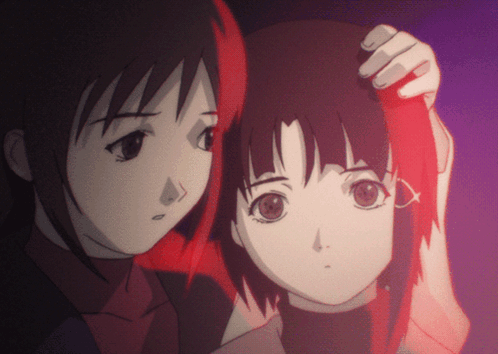 Two Anime Girls Are Standing Next To Each Other And One Is Holding The Other 'S Head GIF
