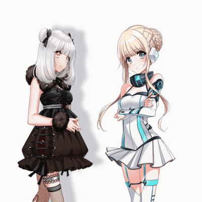 Two Anime Girls Are Standing Next To Each Other And One Is Wearing Headphones GIF