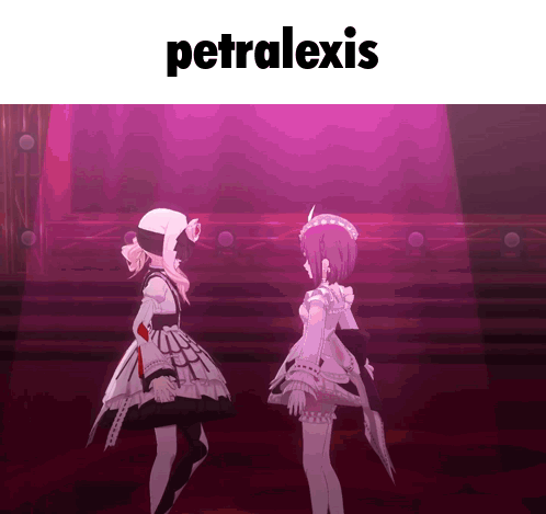 Two Anime Girls Are Standing Next To Each Other And The Word Petralexis Is On The Bottom GIF