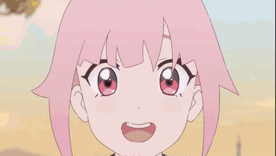 Two Anime Girls Are Standing Next To Each Other In A Field . One Of The Girls Has Glowing Eyes . GIF