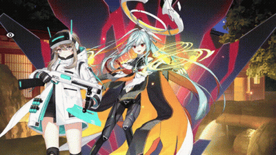 Two Anime Girls Are Standing Next To Each Other With One Holding A Gun And The Other Holding A Ring GIF