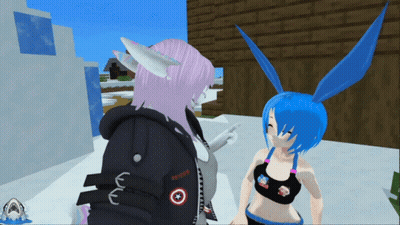 Two Anime Girls Are Standing Next To Each Other With One Wearing A Jacket That Says " Riot " On The Back GIF