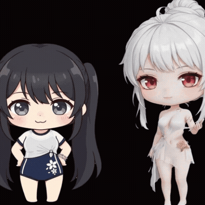 Two Anime Girls Are Standing Next To Each Other With One Wearing A White Dress GIF
