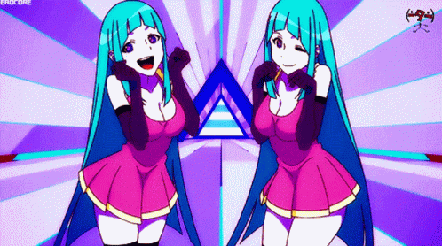 Two Anime Girls Are Standing Next To Each Other With The Word Zerocore On The Bottom GIF