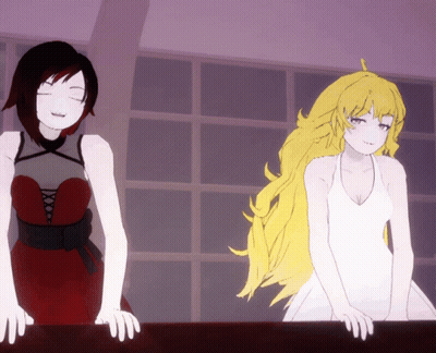 Two Anime Girls Are Standing Next To Each Other GIF
