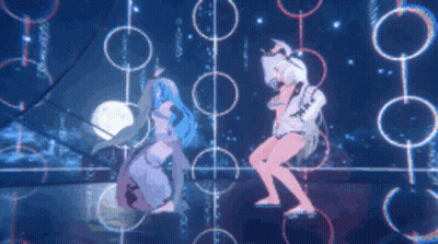 Two Anime Girls Dancing With Circles Background GIF