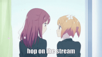 Two Anime Girls Hop On The Stream GIF