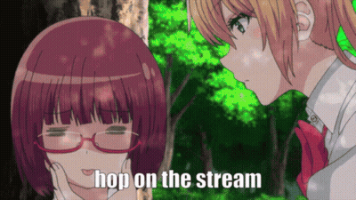 Two Anime Girls Hop On The Stream GIF