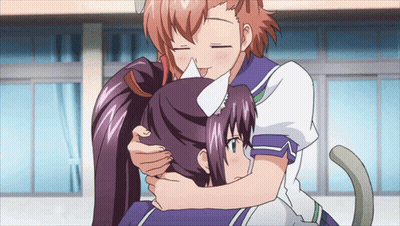 Two Anime Girls Hugging One Wearing Cat Ears GIF
