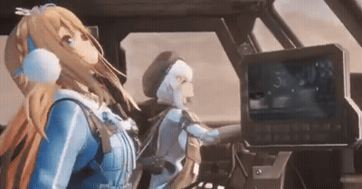 Two Anime Girls In Car Looking At Screen GIF