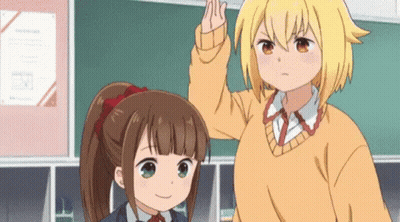 Two Anime Girls In Classroom One Raising Hand GIF