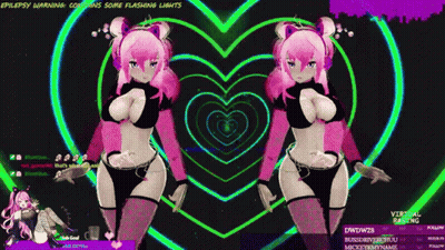 Two Anime Girls In Front Of Green Heart With Epilepsy Warning GIF