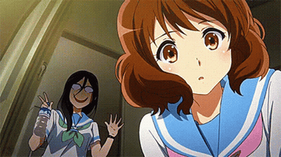 Two Anime Girls In Hallway GIF
