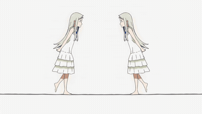 Two Anime Girls In White Dresses Are Holding Hands GIF