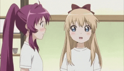 Two Anime Girls Kissing Each Other On Cheeks GIF