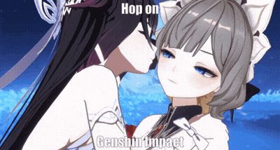 Two Anime Girls Kissing Hop On Genshin Impact GIF